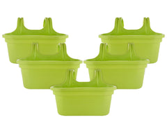 Kuber Industries Hanging Flower Pot|Double Hook Plant Container|Durable Plastic Glossy Finish Pots for Home|Balcony|Garden|12 Inch|Pack of 5 (Green)