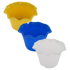 Heart Home Blossom Flower Pot|Durable Plastic Flower Pot|Gamla with Drain Holes for Home Décor|Balcony|Garden|8 Inch|Pack of 3 (Multicolor)