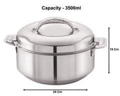 Kuber Industries Stainless Steel Casserole Double Wall Insulated hot Pot for hot Meal, cHapati, Curry, Roti Warm Food Serving with lid & Handle, 3500ml (Silver), Standard