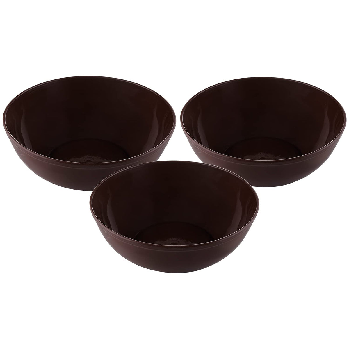 Kuber Industries Bowls|Plastic Dishwasher Safe Bowl|Serving Bowls|Bowls for Kitchen|Microwave Safe Bowls for Salad|Soup|Pasta|500 ML|Pack of 3 (Brown)