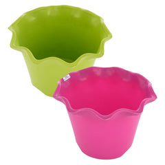 Heart Home Blossom Flower Pot|Durable Plastic Flower Pots|Planters for Home Décor|Garden|Living Room|Balcony|Pack of 2 (Pink & Green)