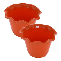 Heart Home Blossom Flower Pot|Durable Plastic Flower Pots|Planters for Home Décor|Garden|Living Room|Balcony|Pack of 2 (Orange)