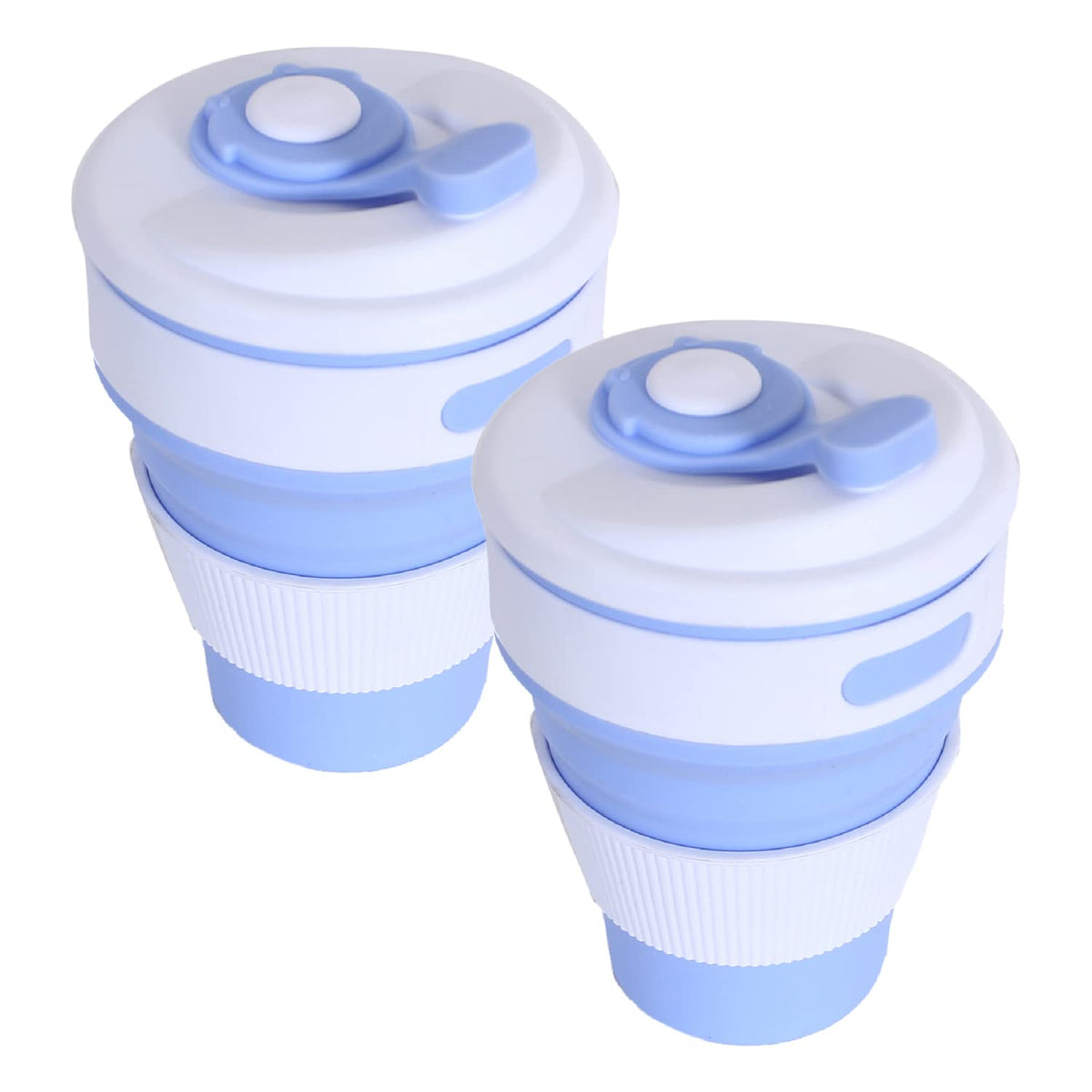 Kuber Industries Collapsible Coffee Cup|Silicone Portable Travel Coffee Mug|Camping Cup with Lid for Travel,Hiking Outdoors,350 ML,Pack of 2 (Sky Blue)