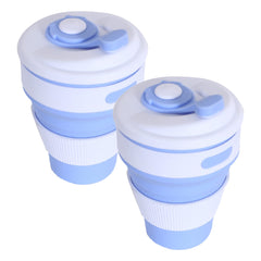 Kuber Industries Collapsible Coffee Cup|Silicone Portable Travel Coffee Mug|Camping Cup with Lid for Travel,Hiking Outdoors,350 ML,Pack of 2 (Sky Blue)