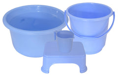 Kuber Industries 4 Pieces Plastic Bucket, Stool, Mug & Tub Set (Blue)