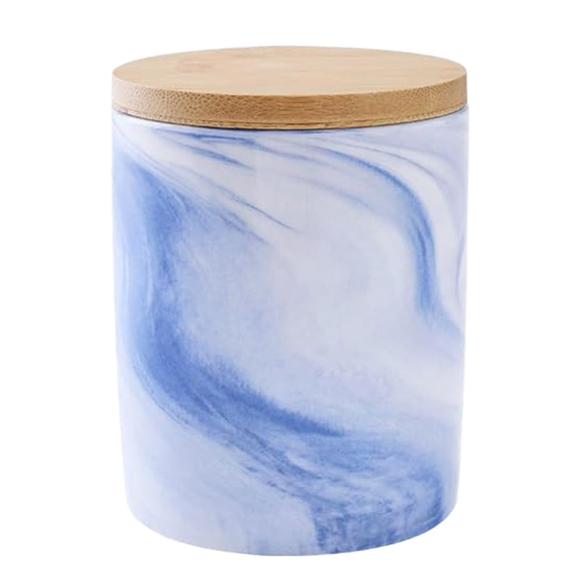 Kuber Industries Ceramic Jar | Food Storage Jar | Kitchen Storage Jar | Round Jar for Home | Sugar Storage Jar | Airtight Bamboo Lid | YX09-M-BU | 400 ML | Blue