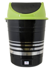 Heart Home Plastic Dustbin, Trashbin, Wastebin For Kitchen, Bathroom, Office Use With Swing Lid, 10 Liter- Pack of 2 (Black & Green)-47HH0882