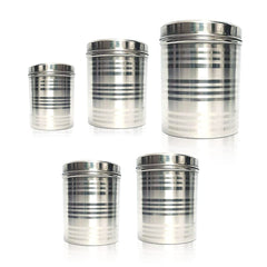 Kuber Stainless Steel Kitchen Containers Set | Durable & Stackable | Wobble Free, Easy to Clean & Multipurpose | Kitchen Storage Container Set of 5 - Assorted