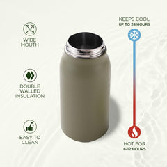 Homestic Water Bottle | Vacuum Insulated Travel Bottle | Hot & Cold Water Bottle | Sipper Lid & Handle Water Bottle | 1000 ML | Pack of 2 | HH-22111D | Green
