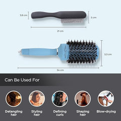 Homestic Hair Brush | Bristles Brush | Hair Brush with Paddle | Sharp Hair Brush for Woman | Suitable For All Hair Types | TGX525..-C19BLK | Ice Blue & Black