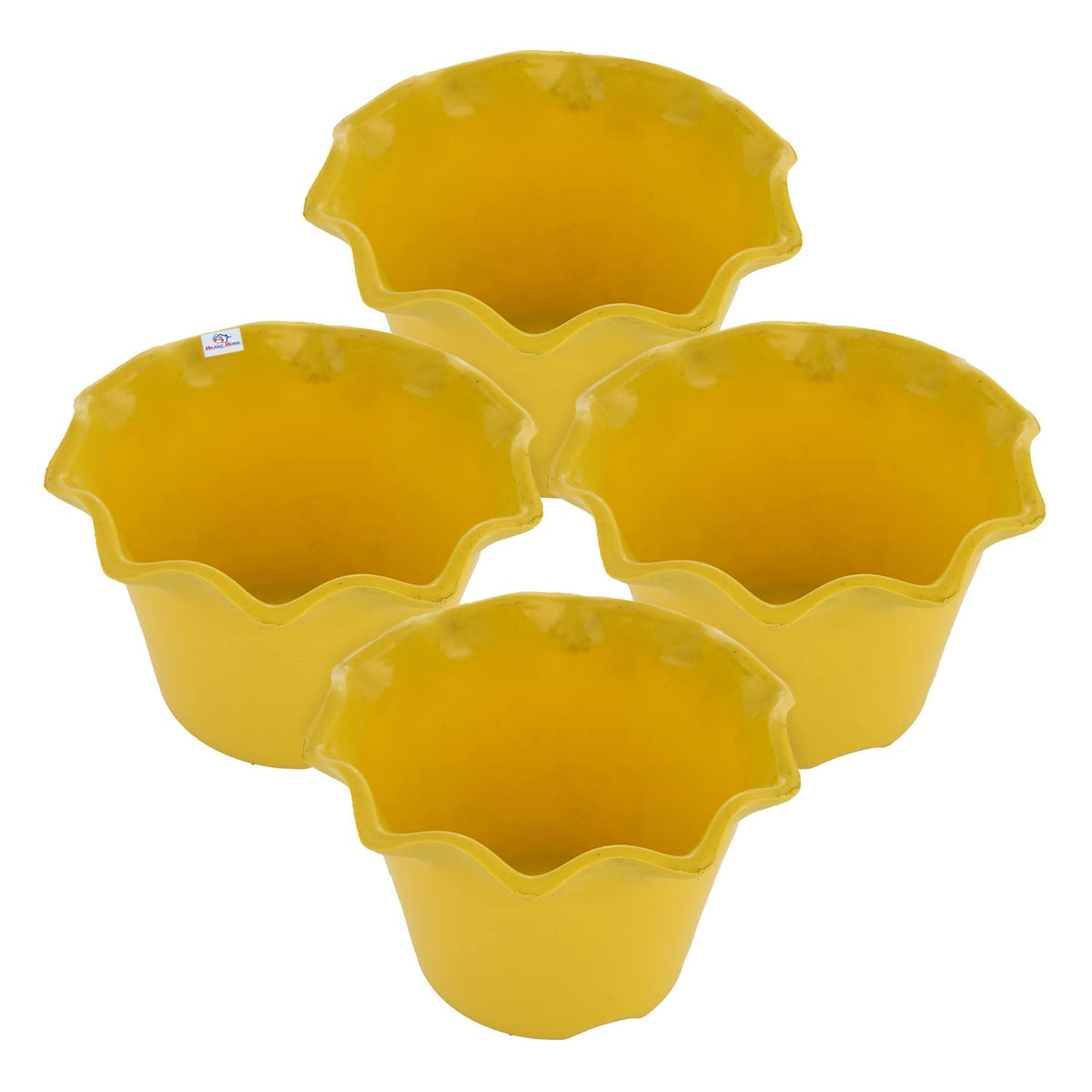 Heart Home Blossom Flower Pot|Durable Plastic Flower Pot|Gamla with Drain Holes for Home Décor|Balcony|Garden|8 Inch|Pack of 4 (Yellow)