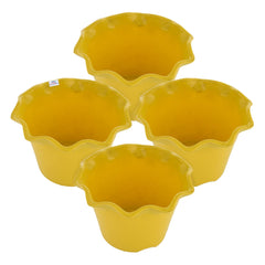 Heart Home Blossom Flower Pot|Durable Plastic Flower Pot|Gamla with Drain Holes for Home Décor|Balcony|Garden|8 Inch|Pack of 4 (Yellow)