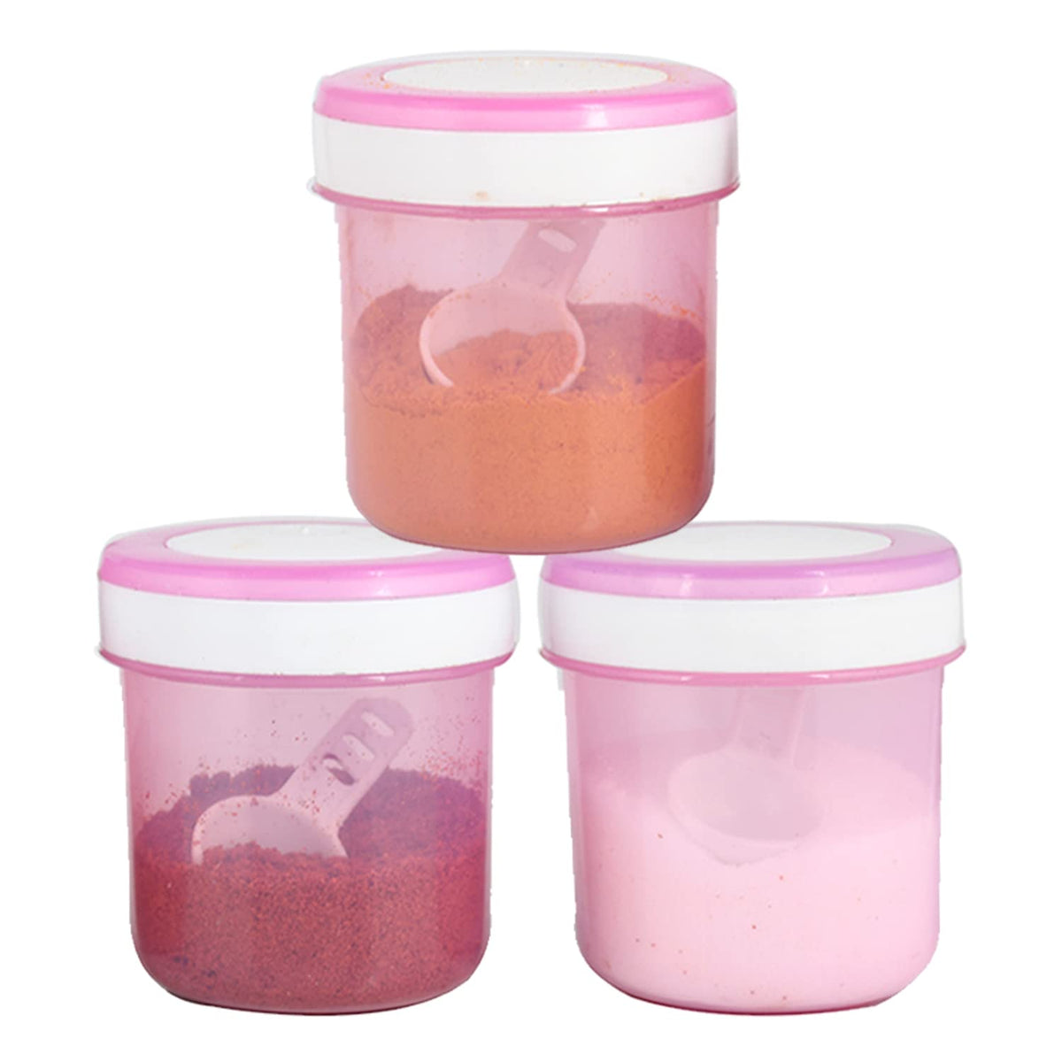 Kuber Industries Containers Set for Kitchen|BPA-Free Plastic 350 ML Storage Containers Set with Spoon for Kitchen Set of 3 (Pink)