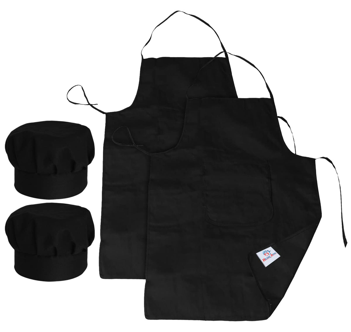 Heart Home Oil Stain Resistant Cooking Kitchen Apron & Cap for Men Women, Set of 4 (Black)-50HH01022