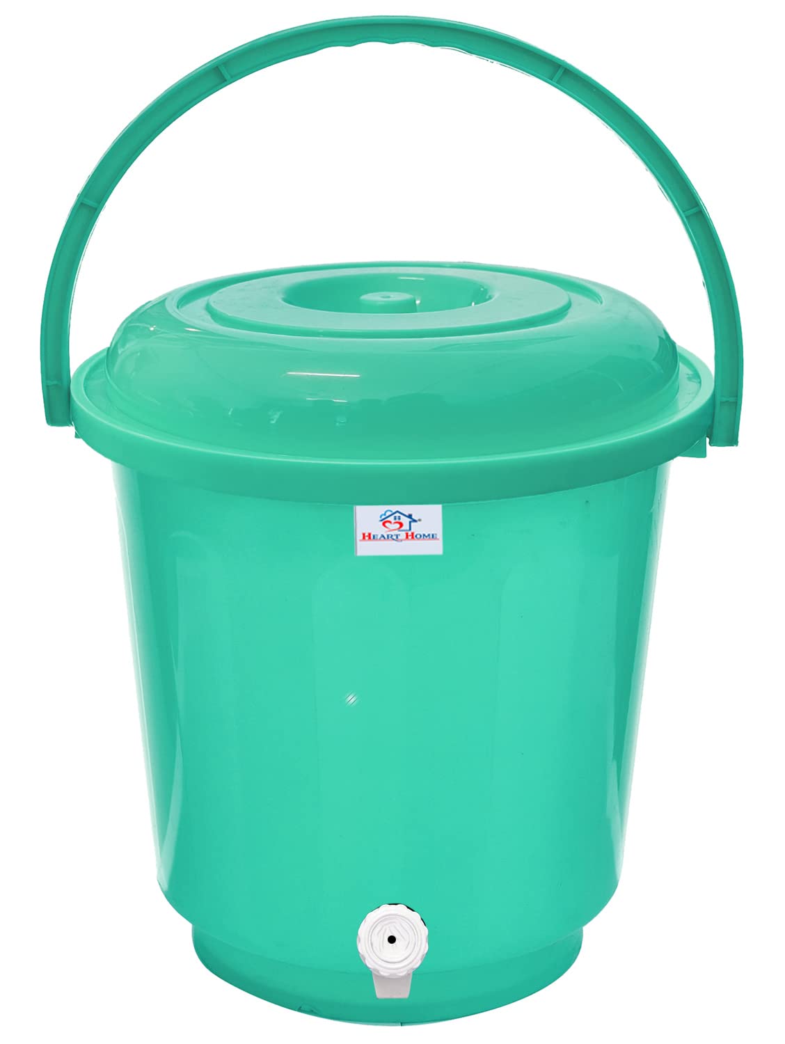 Heart Home Multipurposes Plastic Bucket With Lid & Tap System For Home Cleaning & Save Water, 18Ltr. (Green) 52HH3895