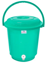 Heart Home Multipurposes Plastic Bucket With Lid & Tap System For Home Cleaning & Save Water, 18Ltr. (Green) 52HH3895