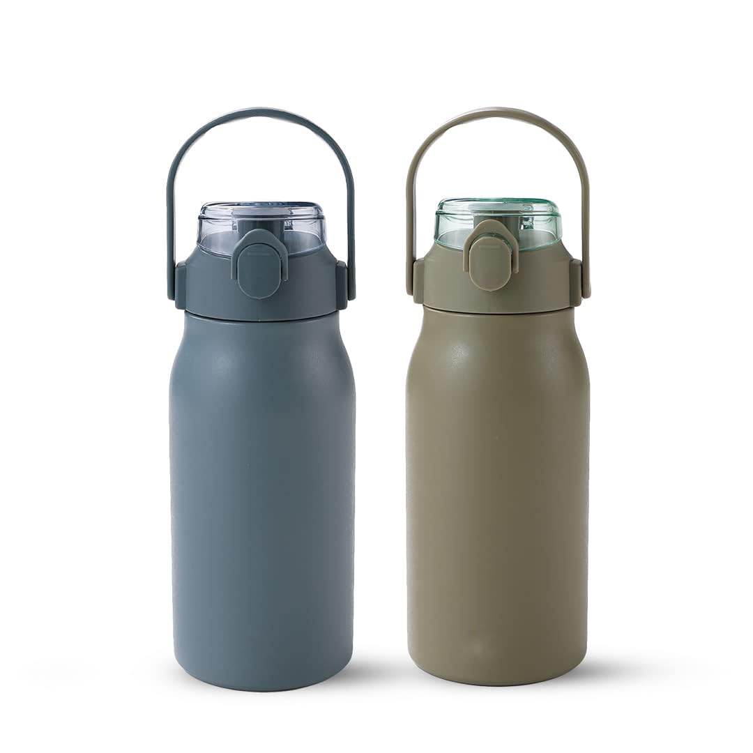 Heart Home Water Bottle | Vacuum Insulated Travel Bottle | Hot & Cold Water Bottle | Sipper Lid & Handle Water Bottle | 1000 ML | Pack of 2 | HH-22111B | HH-22111D | Blue & Green