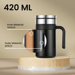 Homestic Stainless Steel Vacuum Insulated Travel Mug with Lid 420 ML (Black)