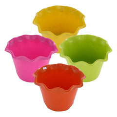 Heart Home Blossom Flower Pot|Durable Plastic Flower Pots|Planters for Home Décor|Garden|Living Room|Balcony|Pack of 4 (Multicolor)