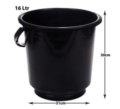 Heart Home Bucket|Plastic Bucket for Bathroom|Bucket for Bathing|Unbreakable Bucket with Handle|16 Liter|Pack of 2 (Black & Green)