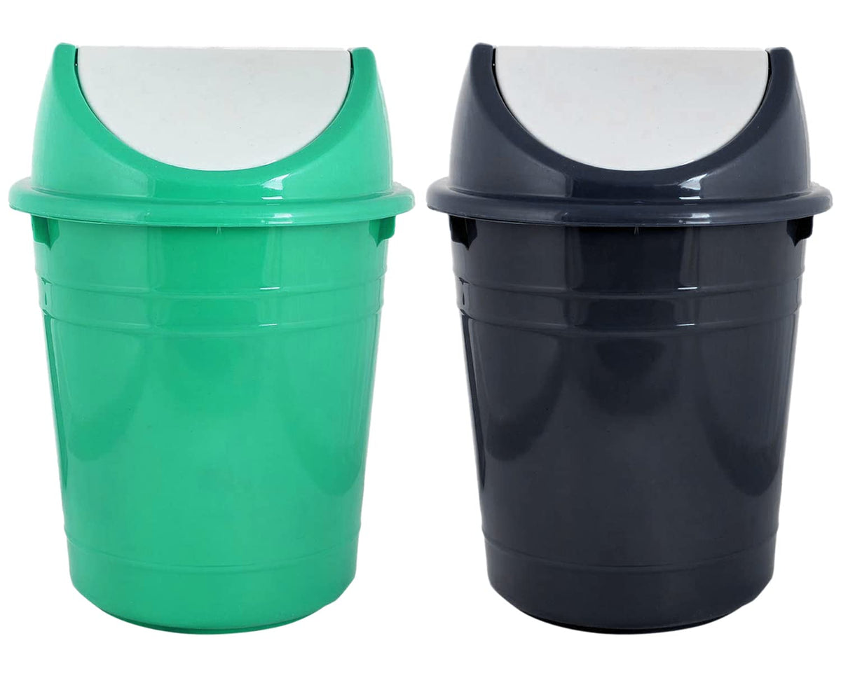 Kuber Industries Plastic Dustbin, Trashbin, Wastebin For Kitchen, Bathroom, Office Use With Swing Lid, 10 Liter- Pack of 2 (Green & Black)-47KM0876