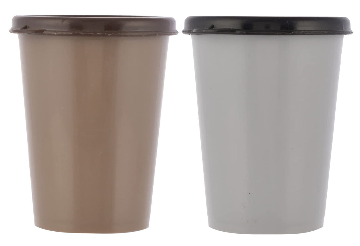 Heart Home Food Grade, Leakproof Plastic Everyday Glass,Tumbler with Lid, 300ml- Set of 2 (Grey & Brown)-HS43HEARTH25678