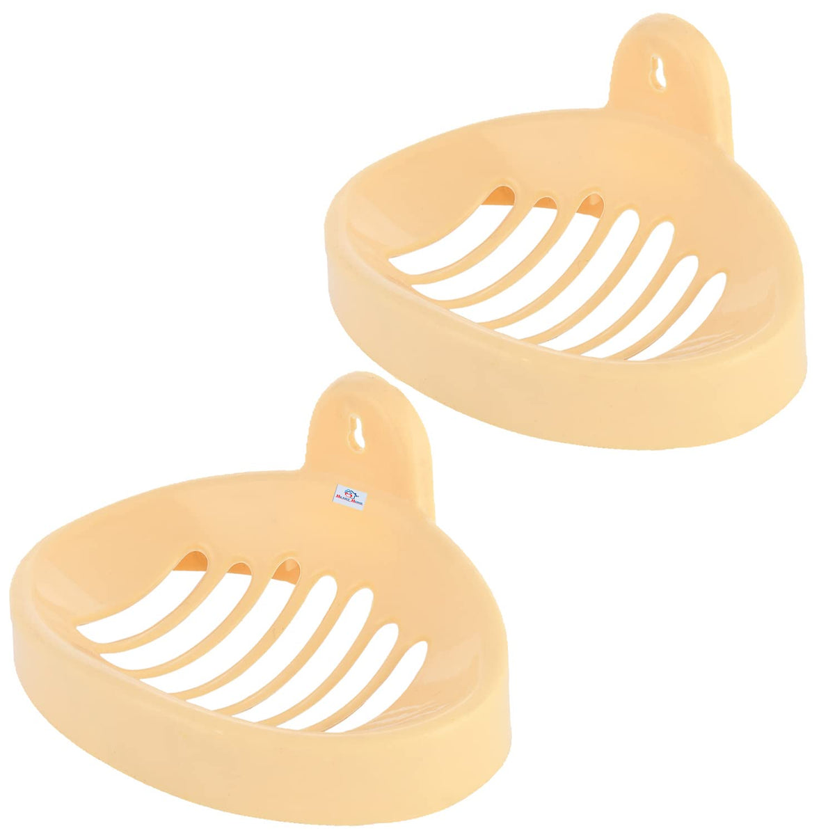 Heart Home Soap Holder|Sink Soap Holder|Plastic wall Mounted Soap Holder|Oval Shape Self Draining Soap Dish for Bathroom|Pack of 2 (Cream)