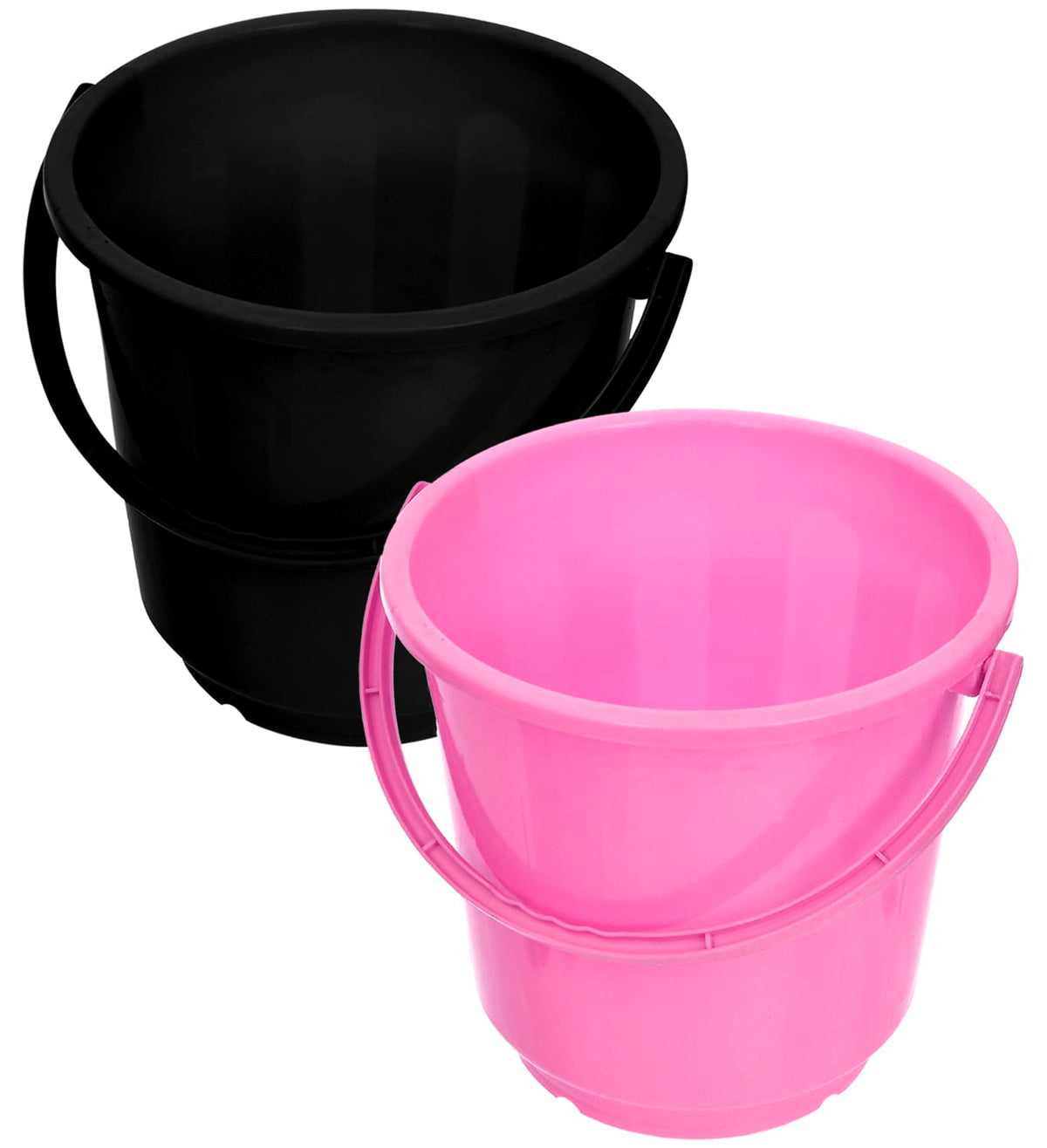 Heart Home Bucket|Plastic Bucket for Bathroom|Bucket for Bathing|Unbreakable Bucket with Handle|16 Liter|Pack of 2 (Black & Pink)