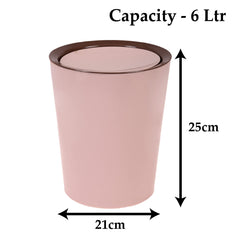 Heart Home Swinging Lid Dustbin|Plastic Garbage Waste Bin|Trash Can for Living Room|Kitchen|Office|6 Litre|Pack of 2 (Peach)