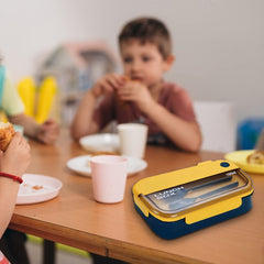 Kuber Industries Insulated Lunch Box for Kids & Adults|Premium Food-Grade PP Plastic|Leakproof & Spill Proof|Dishwasher & Microwave Safe Lunch Box|1000 ML|HX0043128|Yellow & Blue