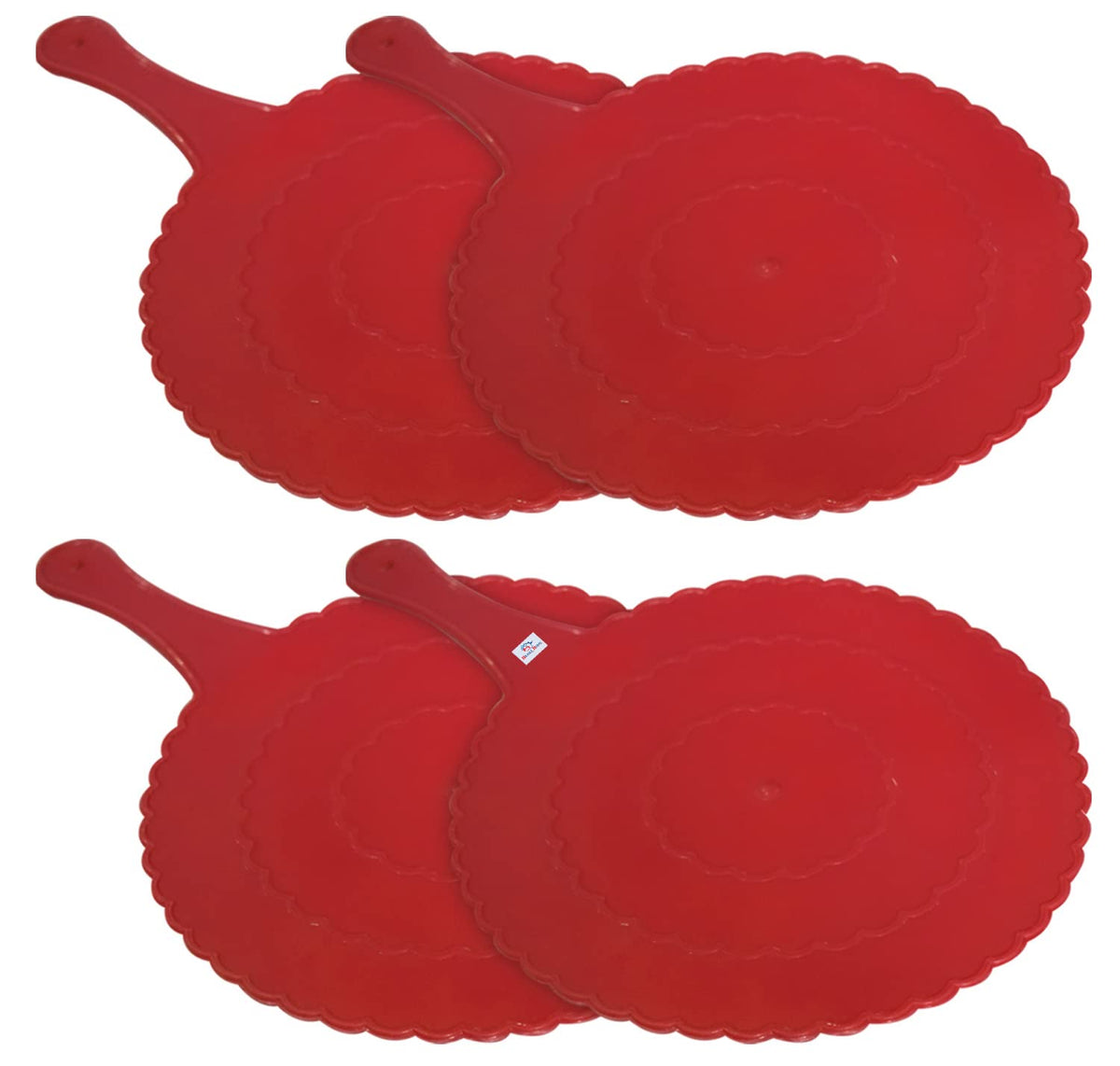 Heart Home Plastic Lightweight Handfan|Hath Pankha|Beejna for Natural Cooling Air Home Decor and Travel Useful, Pack of 4 (Red)