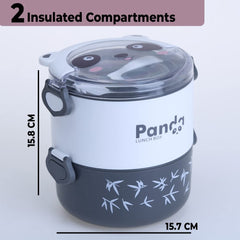 Kuber Industries Insulated Lunch Box With 2 Compartments|100% BPA Free, Food Grade ABS Plastic|Leakproof & Spill Proof|Dishwasher & Microwave Safe Lunch Box|2000 ML|HX0043347|Black & White