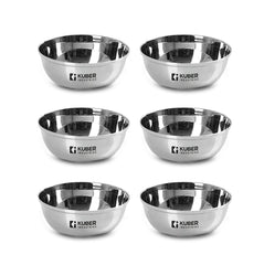 Kuber Industries Stainless Steel Bowl Kitchen Set | Durable & Wobble Free Base | Rust Proof, Easy to Clean & Store | Essential Indian Dinnerware & Crockery | Steel Bowl Set of 6