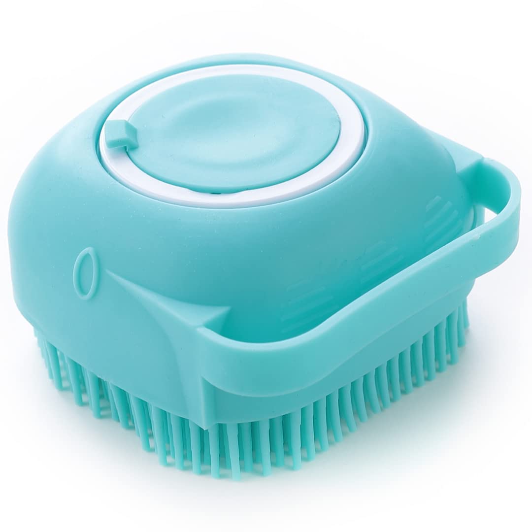 Kuber Industries Dog Brush With Shampoo Container|Cat & Dog Bath Brush For Bathing|Exfoliating|Scrubbing|Massaging & Relaxing|Soft Silicone|Suitable For All Pets|PT230B|Blue