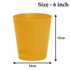 Kuber Industries Plastic Titan Pot|Garden Container for Plants & Flowers|Self-Watering Pot with Drainage Holes,6 Inch,Pack of 6 (Yellow)