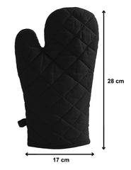 Heart Home Heat Resistant Cotton Kitchen Oven Mitt Microwave Glove Set, Non-Slip Grip and Hanging Loop for Kitchen, Cooking, Baking, Set of 2 (Black), Standard (HS_37_HEARTH020602)