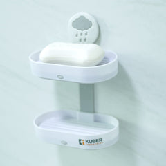 Kuber Industries Two Tier Hanging Soap Case|Self Adheshive & Easy to Install|Waterproof Drainage Design|Space Optimizing|Multi Utility Sink Organizers|CM02|Set of 2|White