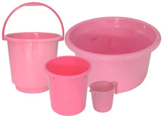 Kuber Industries 4 Pieces Plastic Bucket, Dustbin, Mug & Tub Set (Pink)