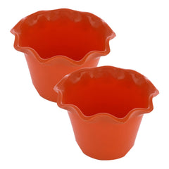 Kuber Industries Blossom Flower Pot|Durable Plastic Flower Pots|Planters for Home Décor|Garden|Living Room|Balcony|Pack of 2 (Orange)
