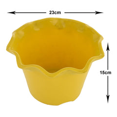 Heart Home Blossom Flower Pot|Durable Plastic Flower Pot|Gamla with Drain Holes for Home Décor|Balcony|Garden|8 Inch|Pack of 4 (Yellow)