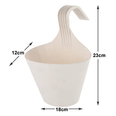 Kuber Industries Hanging Flower Pot|Single Hook Plant Container|Durable Plastic Glossy Finish Pots for Home|Balcony|Garden|9 Inch|Pack of 3 (White)