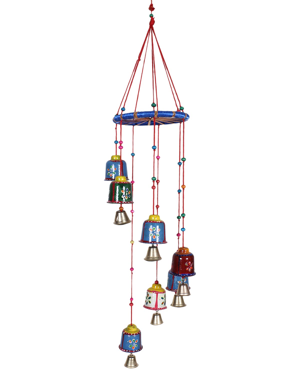 Kuber Industries Handcrafted Wall Hanging Bells with Ring|Traditional Rajasthani Hand Painted Bells for Home Decoration (Multicolor)