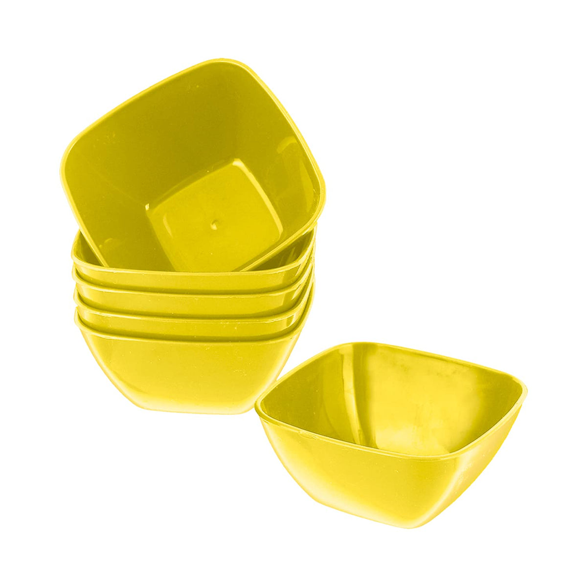 Kuber Industries Bowls|Plastic Serving Square Bowls|Katori for Kitchen|Microwave Safe Bowls for Rice|Soup|Pasta|250 ML|Pack of 6 (Green)