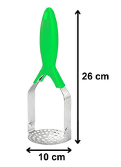 Heart Home Stainless Steel Potato Vegetable Pav Bhaji Masher with Plastic Handle (Green)