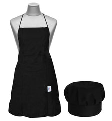 Heart Home Apron & Cooking Cap Set for Cooking, Baking, Party Favors, Home Kitchen, Restaurant, Set of 2 (Black)-50HH01019