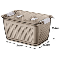 Kuber Industries Large Refrigerator Storage Crisper with Lid & Detachable Hollow Basket (Brown)