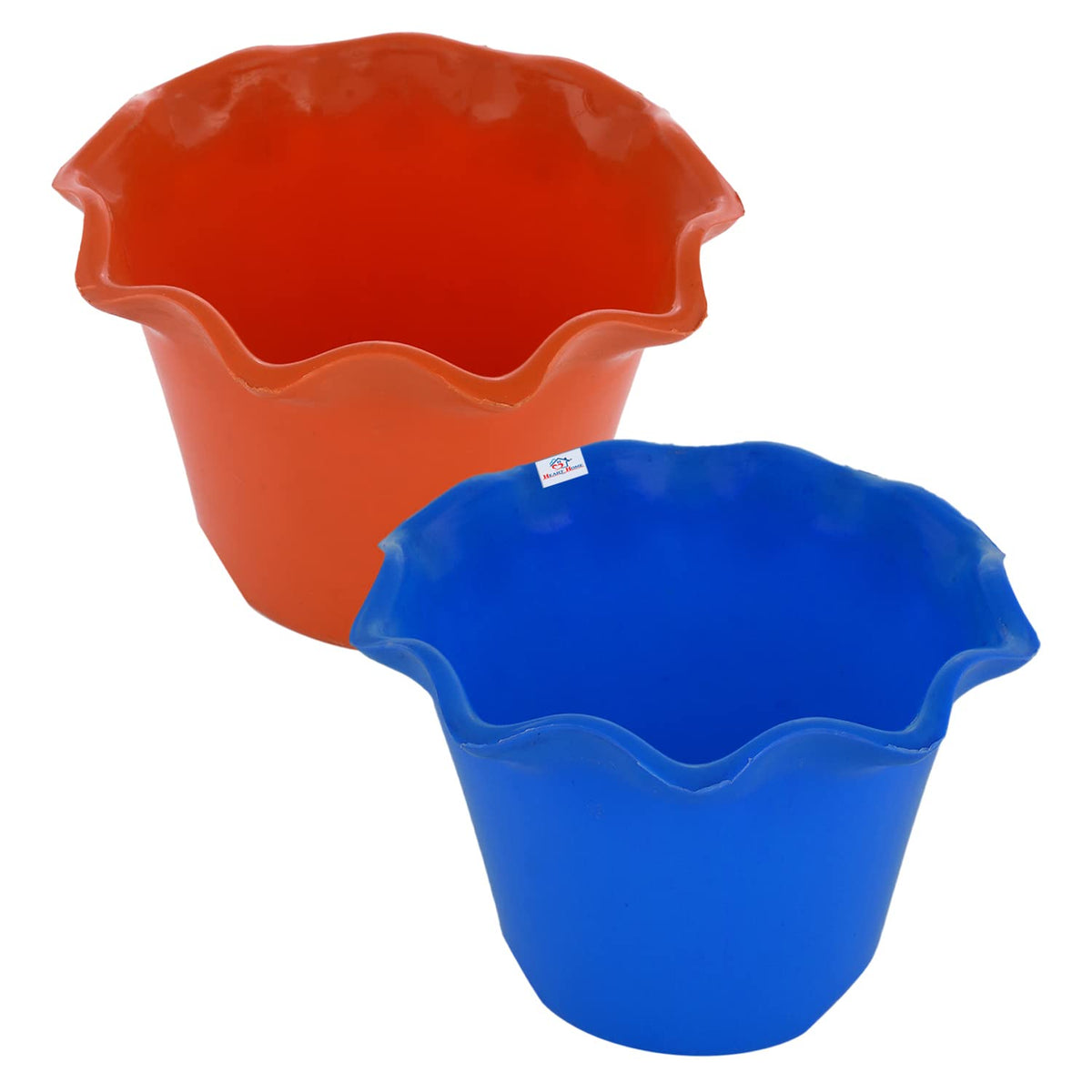 Heart Home Blossom Flower Pot|Durable Plastic Flower Pot|Gamla with Drain Holes for Home Décor|Balcony|Garden|8 Inch|Pack of 2 (Blue & Orange)