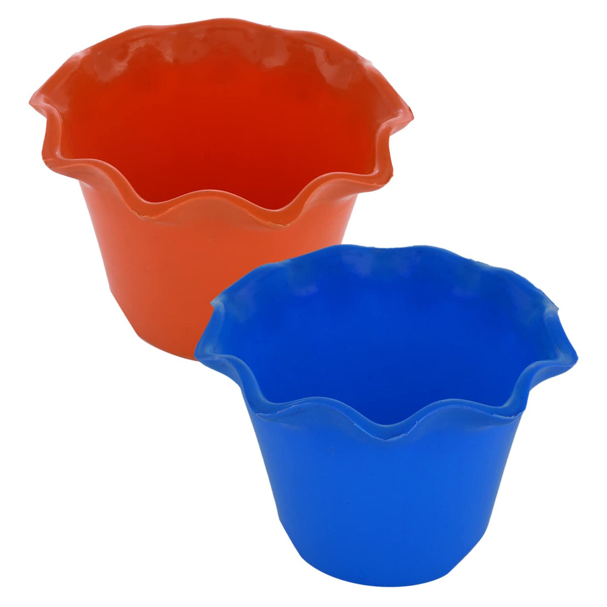 Kuber Industries Blossom Flower Pot|Durable Plastic Flower Pot|Gamla with Drain Holes for Home Décor|Balcony|Garden|8 Inch|Pack of 2 (Blue & Orange)