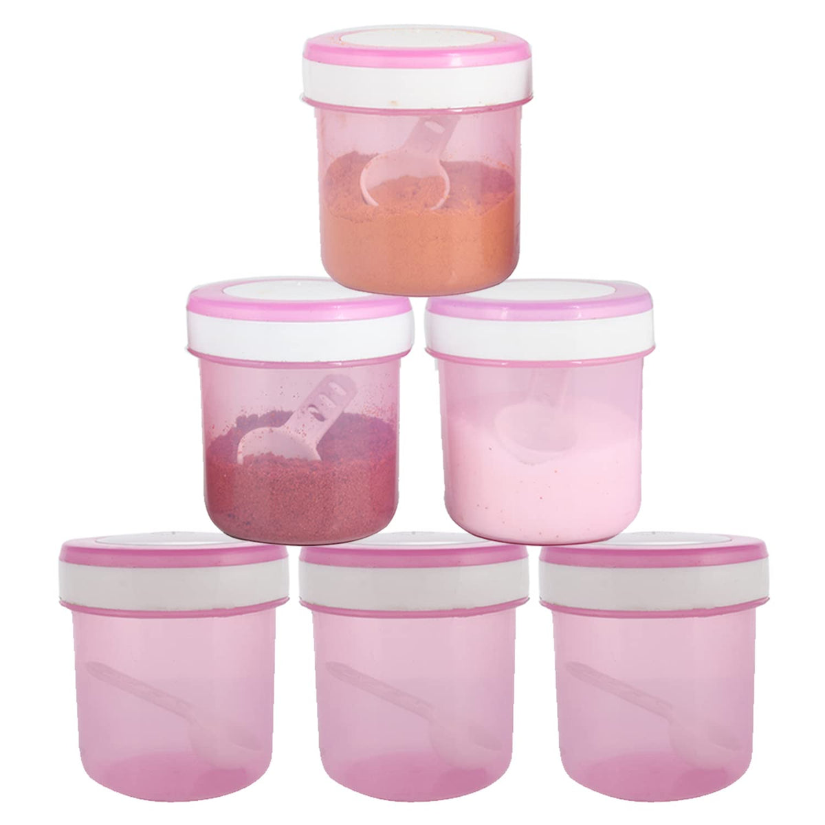 Kuber Industries Containers Set for Kitchen|BPA-Free Plastic 350 ML Storage Containers Set with Spoon for Kitchen|Pack of 6 (Pink)