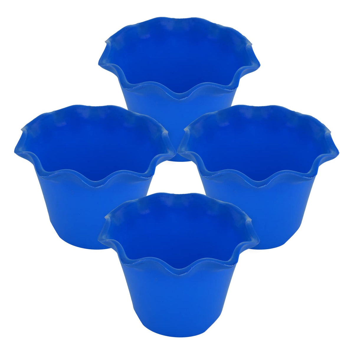 Kuber Industries Blossom Flower Pot|Durable Plastic Flower Pot|Gamla with Drain Holes for Home Décor|Balcony|Garden|8 Inch|Pack of 4 (Blue)